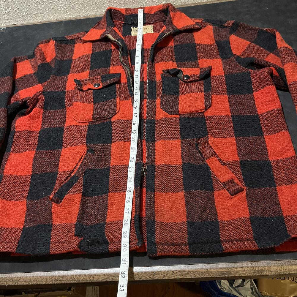 Vintage Melton Mackinaw 50s Jacket Mens Medium Red Black Buffalo Plaid Wool Zip - Picture 8 of 14